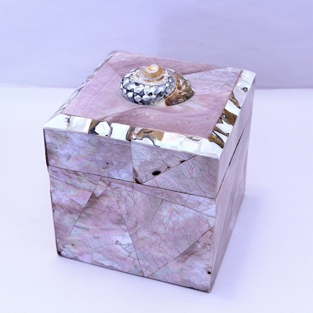 VTG Gumps San Francisco Jewelry Box Pen Shell Tiger Regency Vanity Pink Pearl